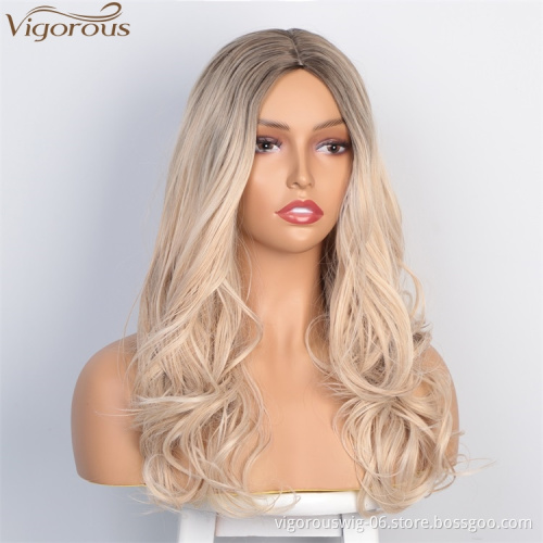 Vigorous Ombre Blonde Wig Long Wavy Synthetic Wigs for Women Brown Gray White Black Red Wig Glueless Hair Can be Cosplay